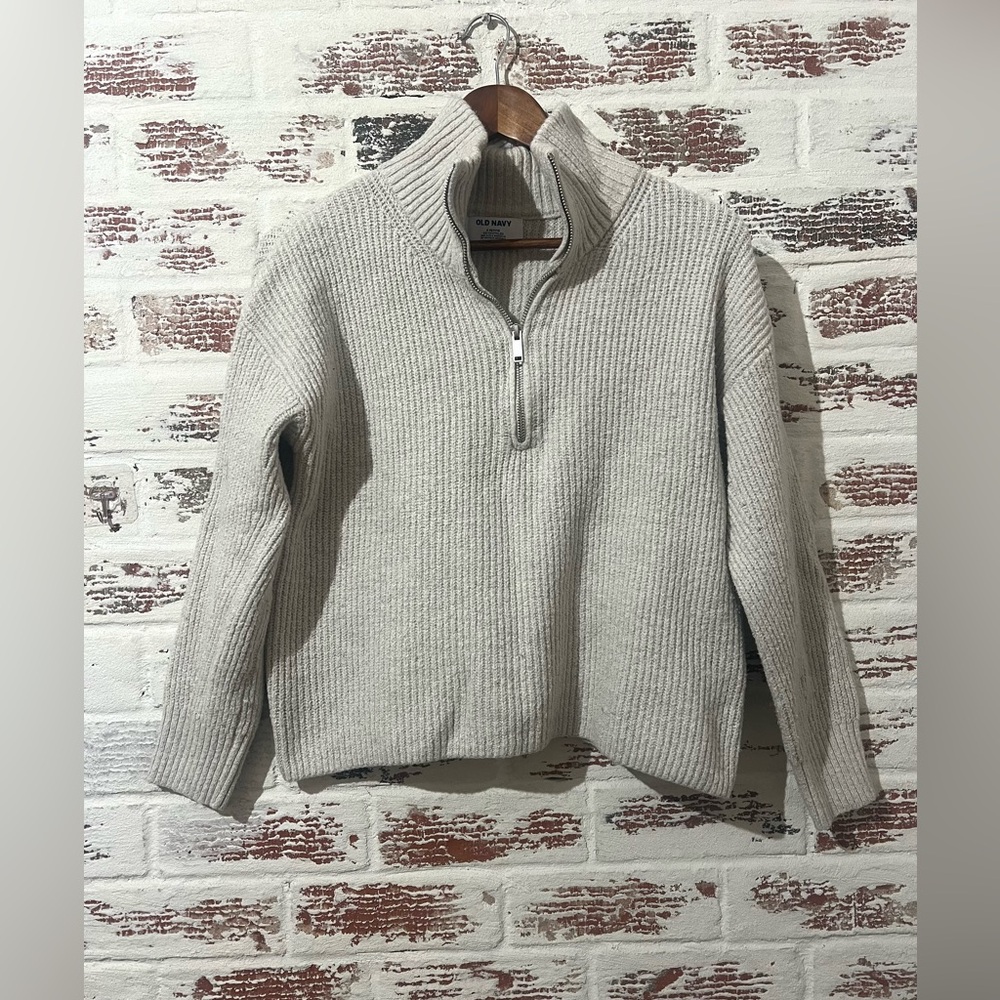 Old Navy Cropped Ribbed Sweater Pullover Partial Zip Long Sleeve Sz Small Petite